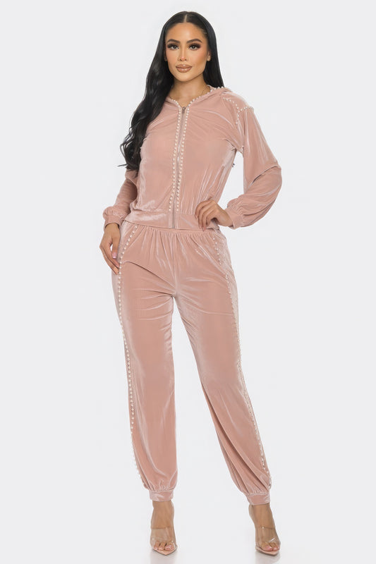 Pearly Jogger Set (Blush/Taupe/Hot Pink)