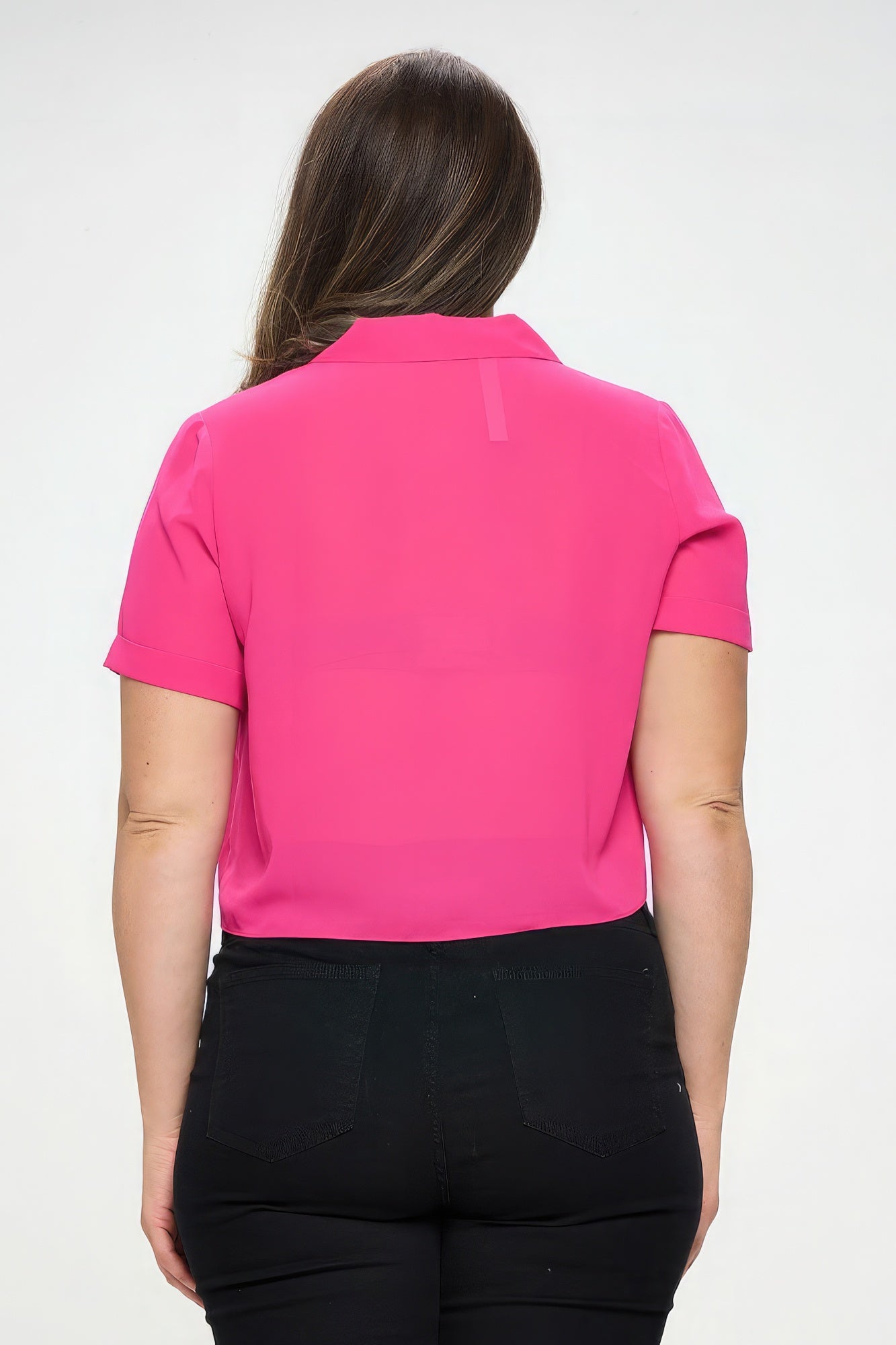 Chiffon Tie Front Short Sleeve Top (Black or Fuchsia)