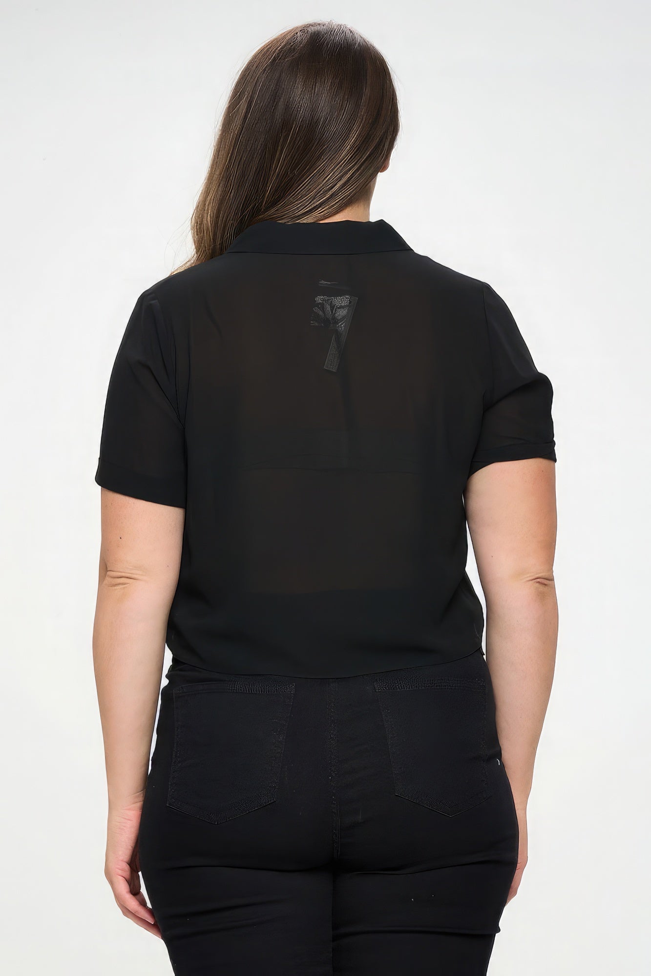 Chiffon Tie Front Short Sleeve Top (Black or Fuchsia)