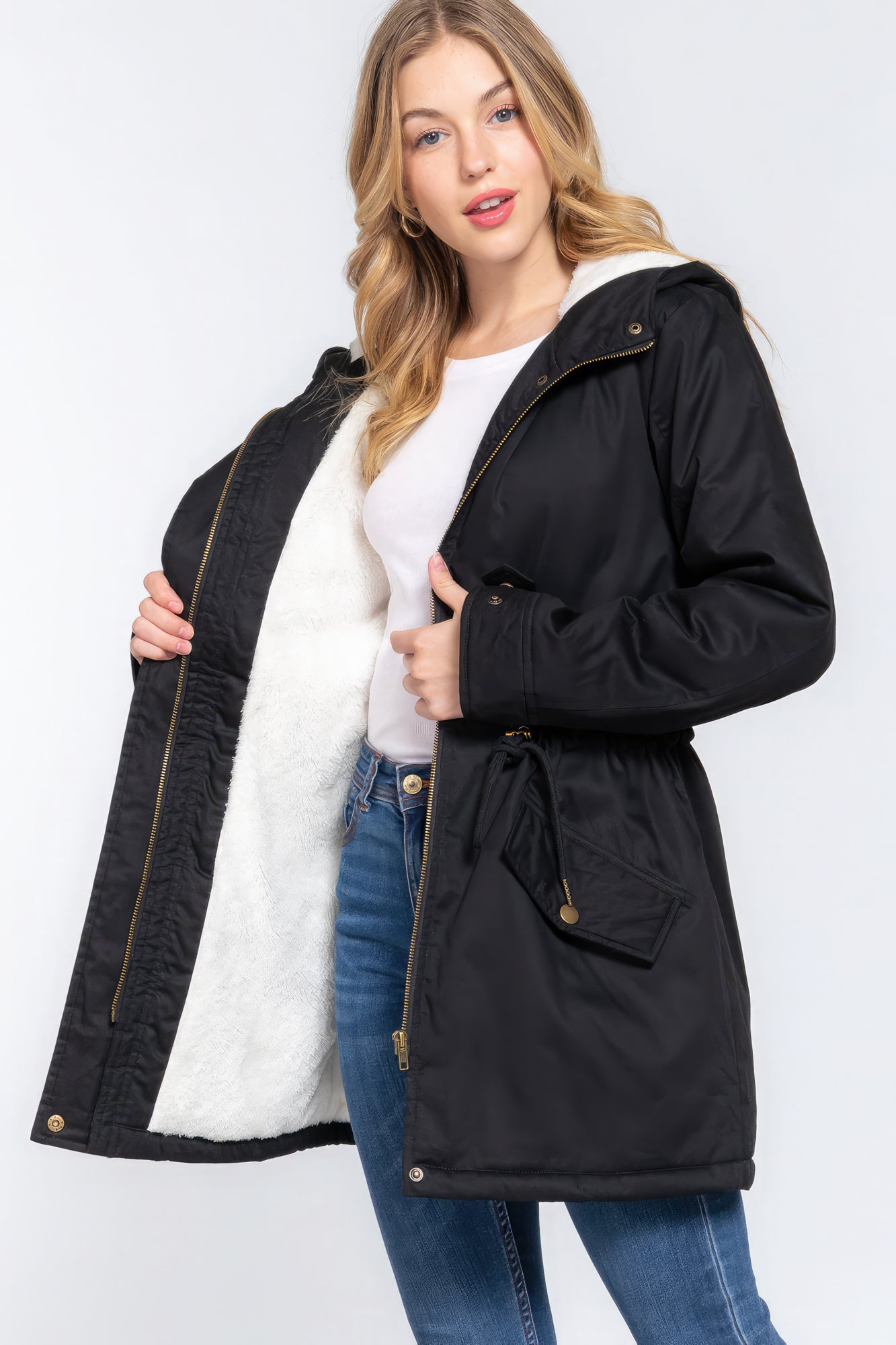 Utility Jacket Fleece Lined Fur Hoodie