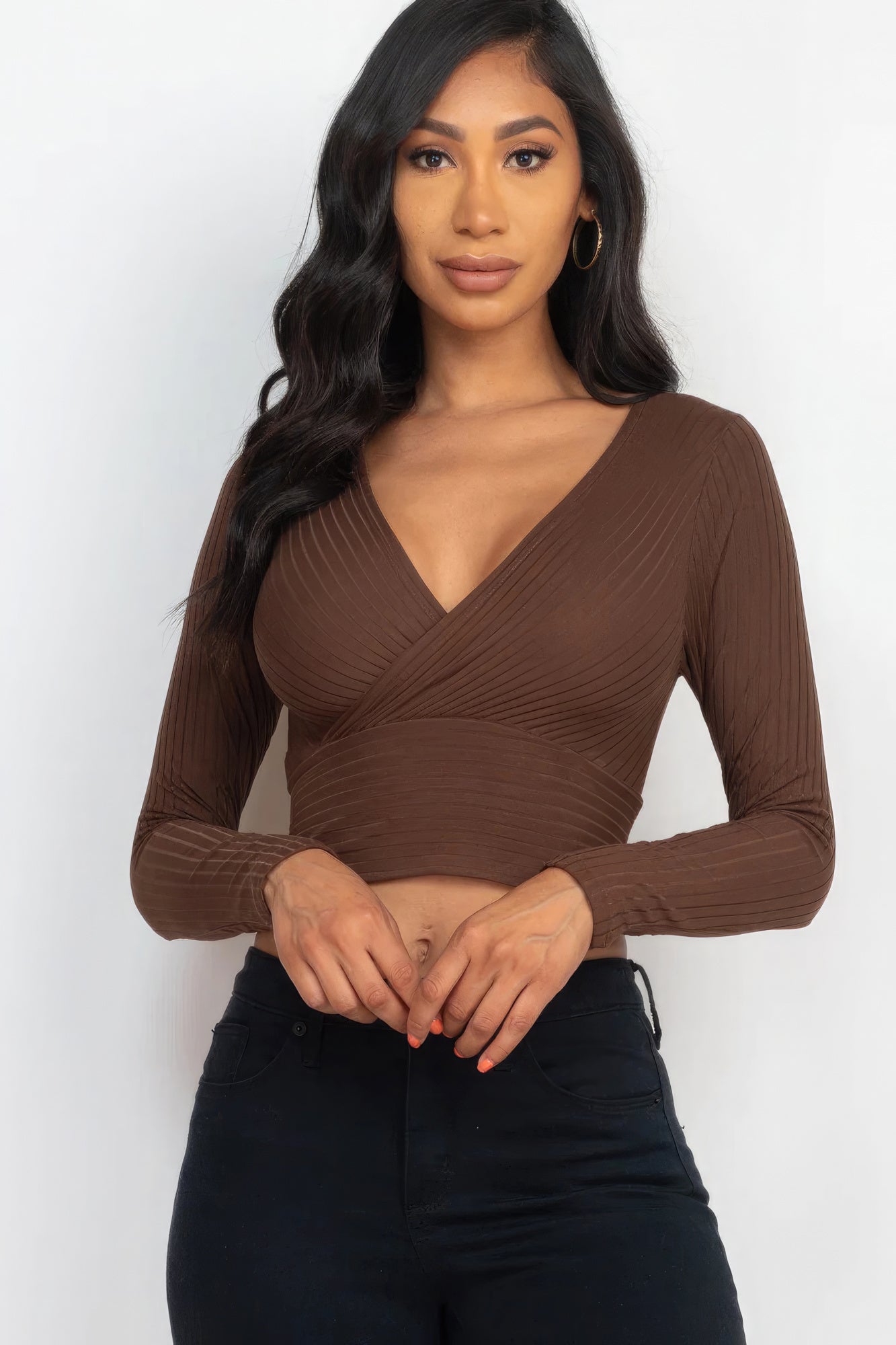 Cropped Long Sleeve Wrap Top (Multiple Colors)