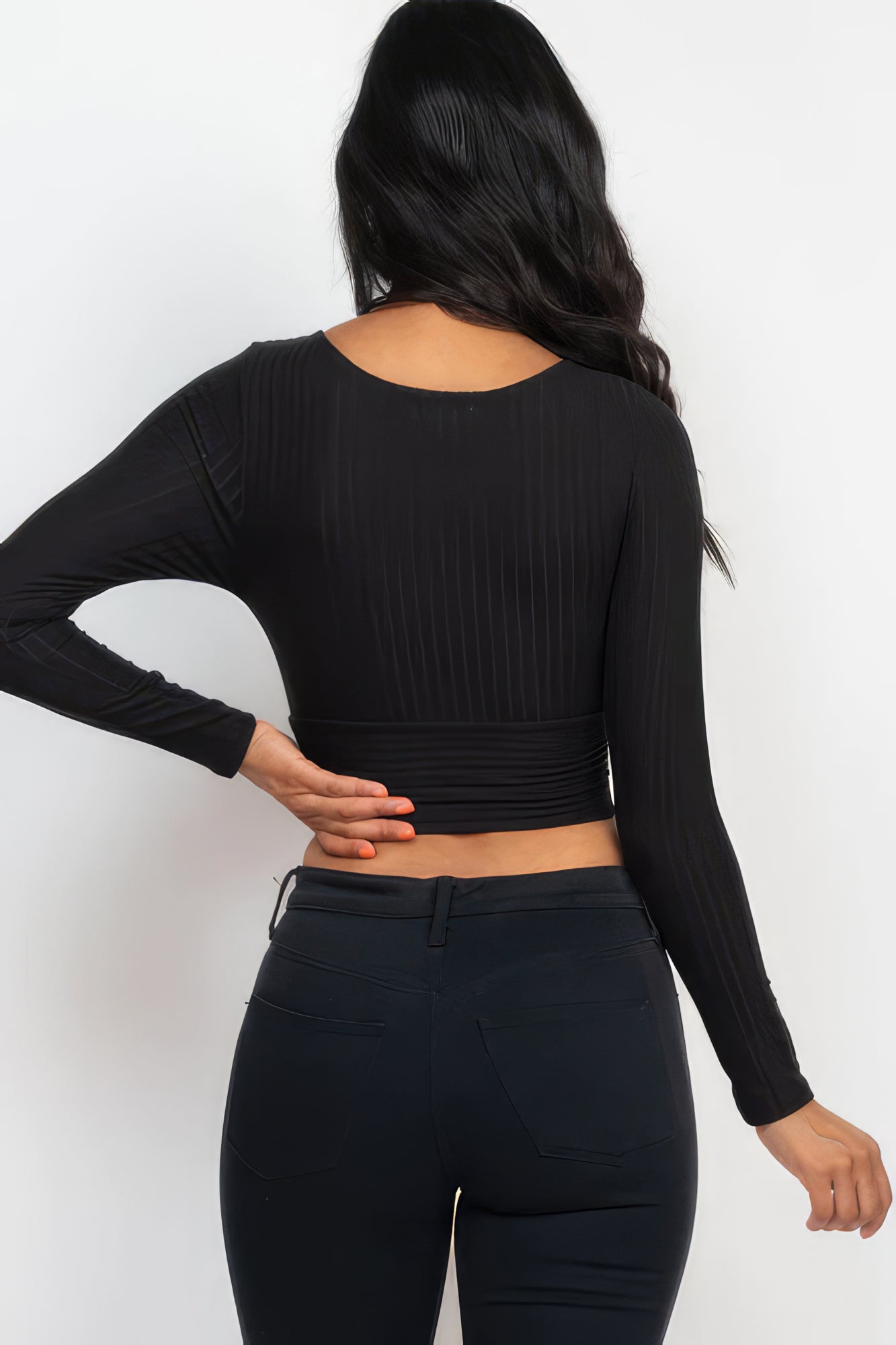 Cropped Long Sleeve Wrap Top (Multiple Colors)