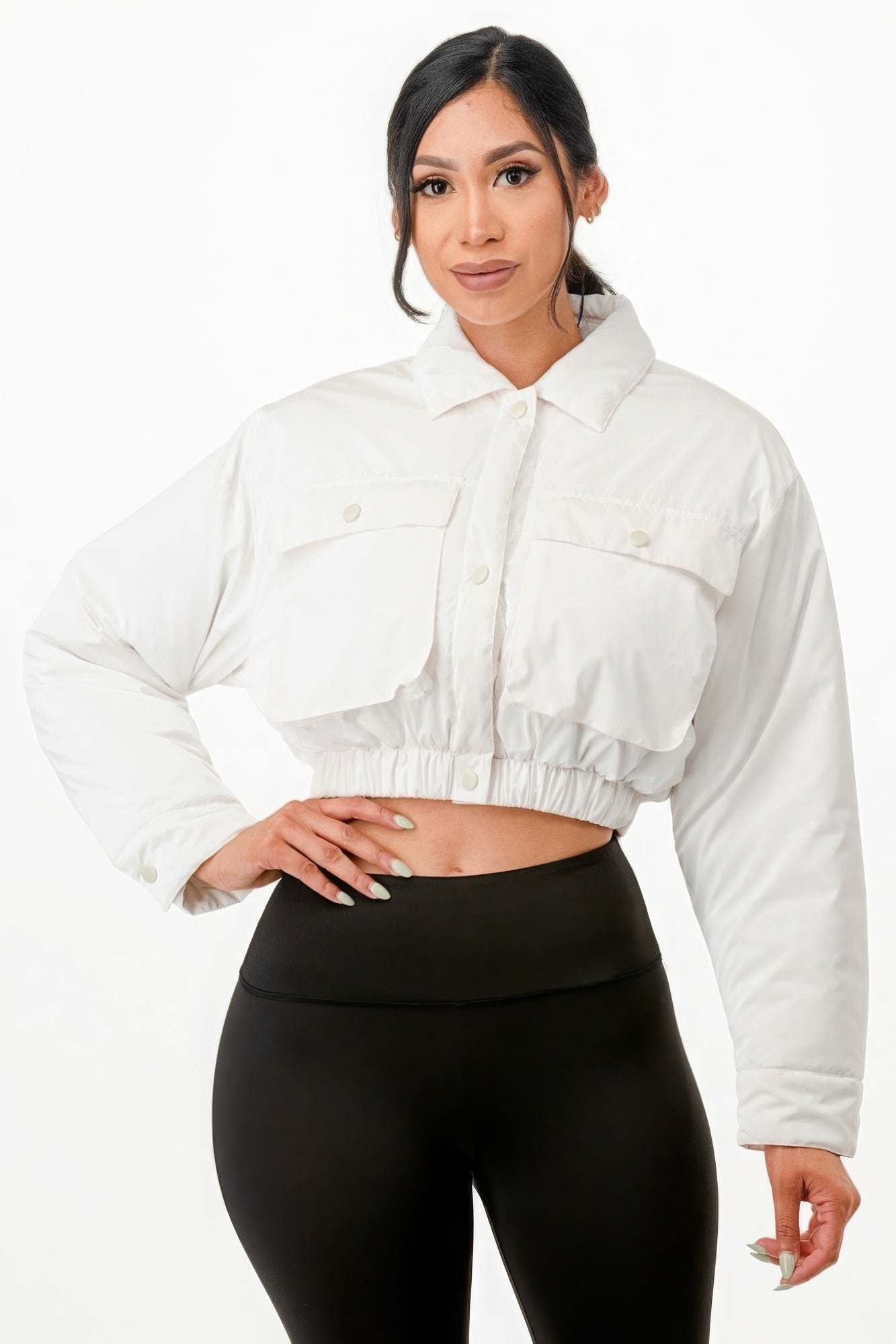 White Puffer Bomber Cropped Jacket