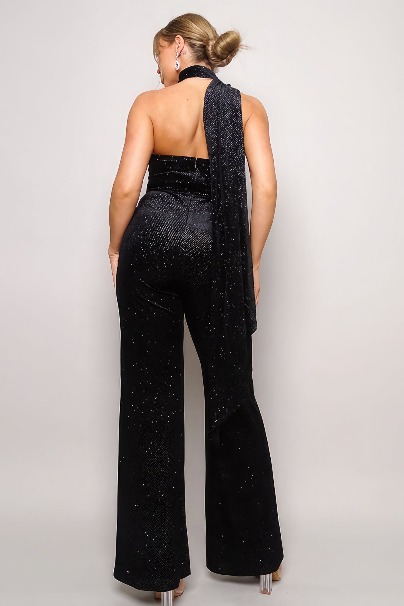 Glitzy One Shoulder Velvet Jumpsuit (Teal/Burgundy/Black)