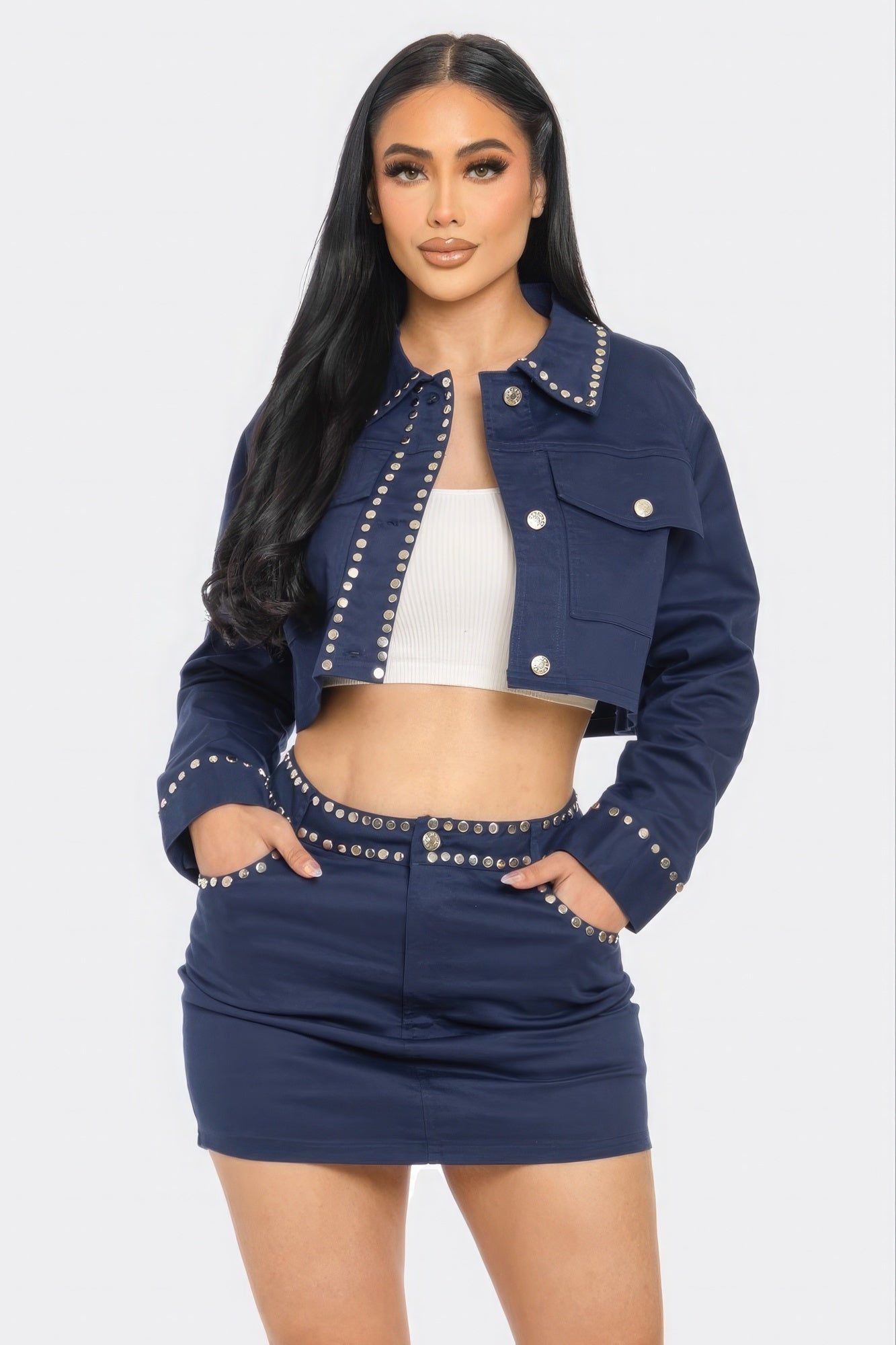 Grommet Cropped Jacket & Skirt