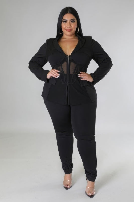 Sexy Mesh Jacket Plus Pant Set