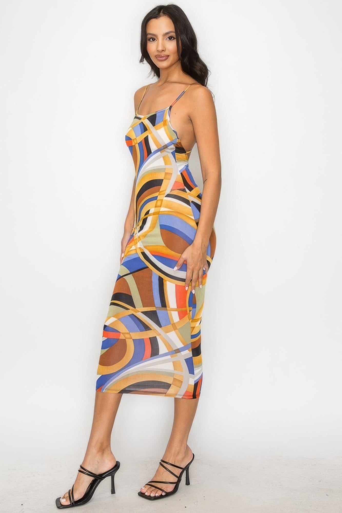Criss Cross Back Multicolor Midi Dress (3 Colors Available)
