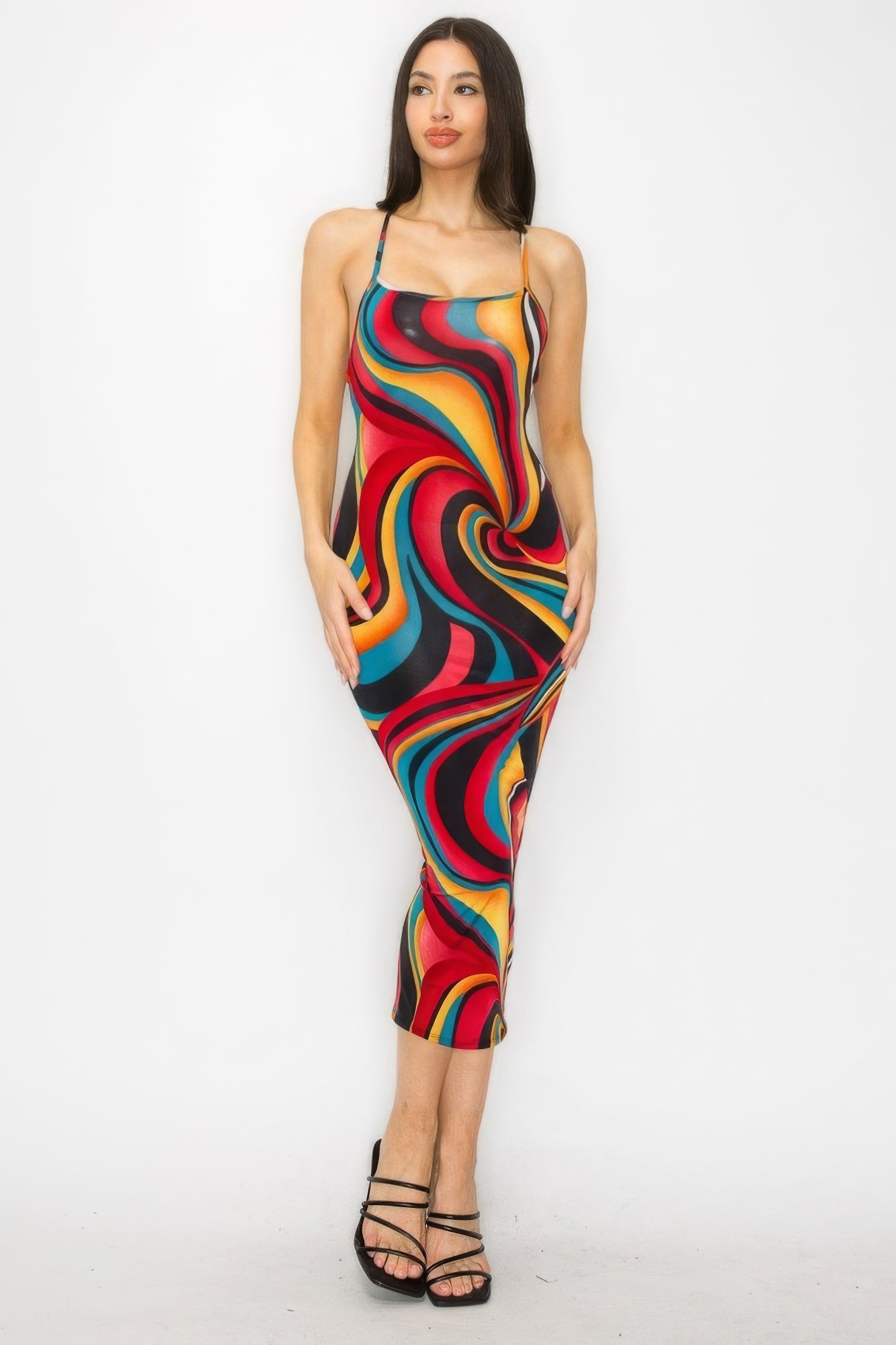 Criss Cross Back Multicolor Midi Dress (3 Colors Available)