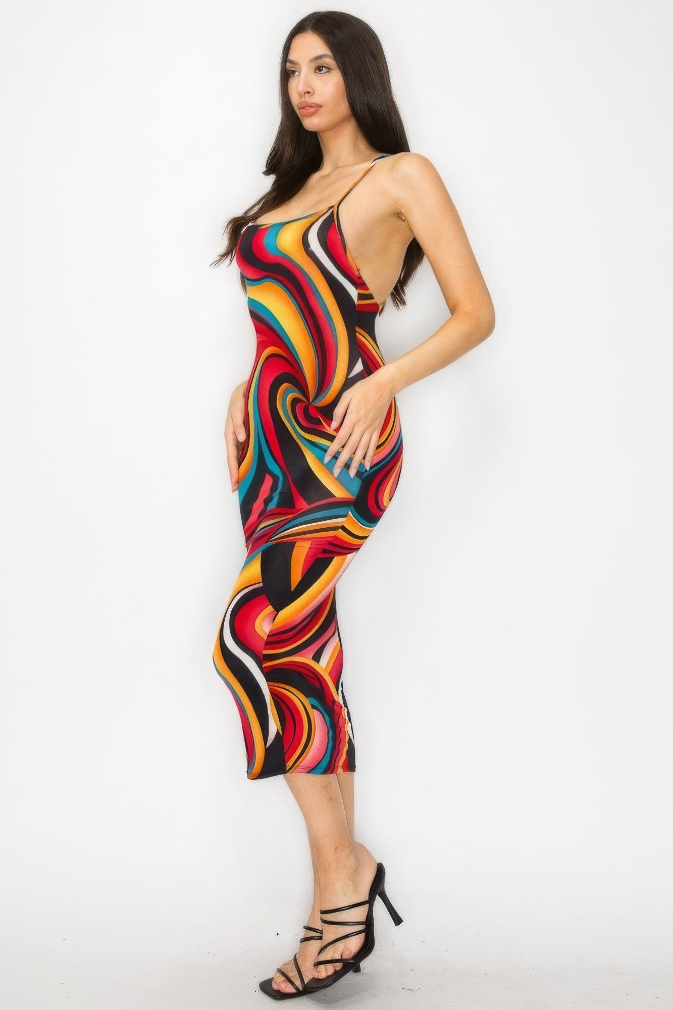 Criss Cross Back Multicolor Midi Dress (3 Colors Available)