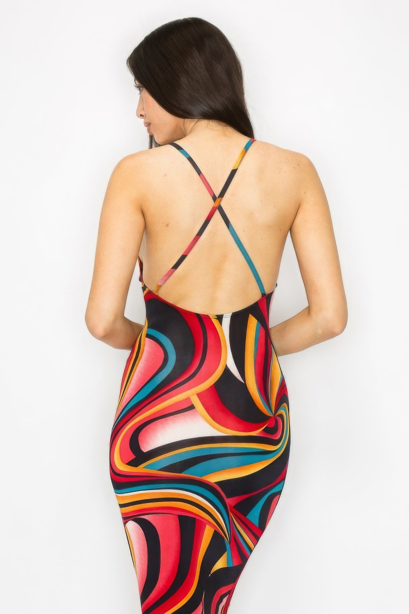Criss Cross Back Multicolor Midi Dress (3 Colors Available)