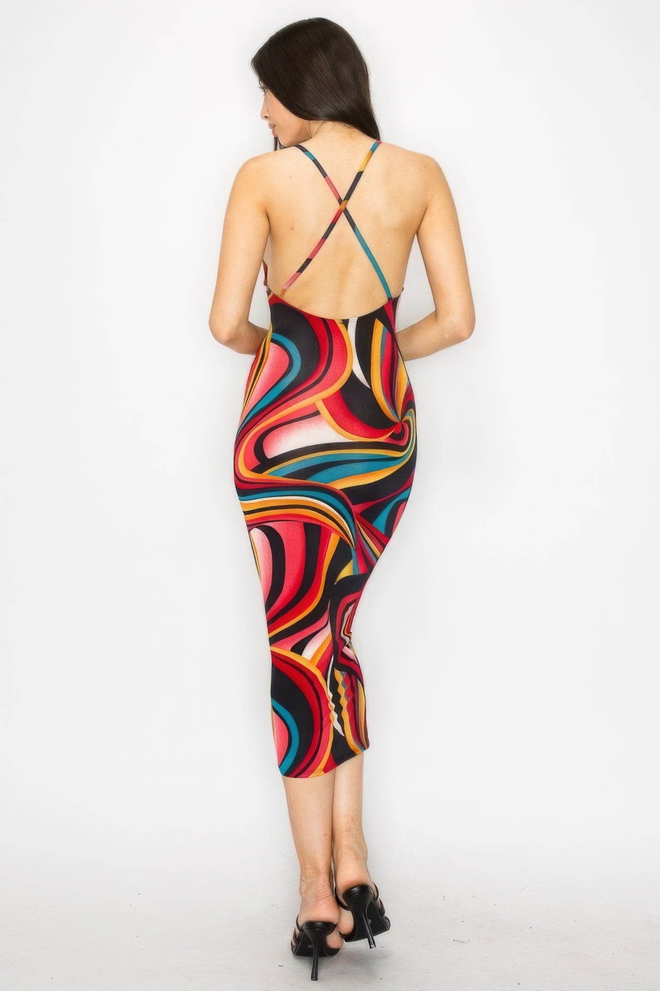 Criss Cross Back Multicolor Midi Dress (3 Colors Available)