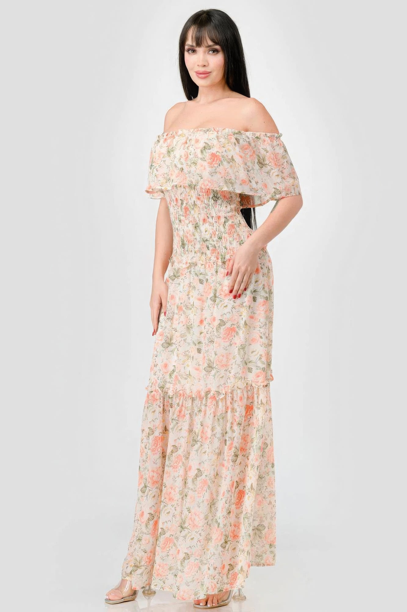 Off Shoulder Tiered Ruffled Maxi Dress
