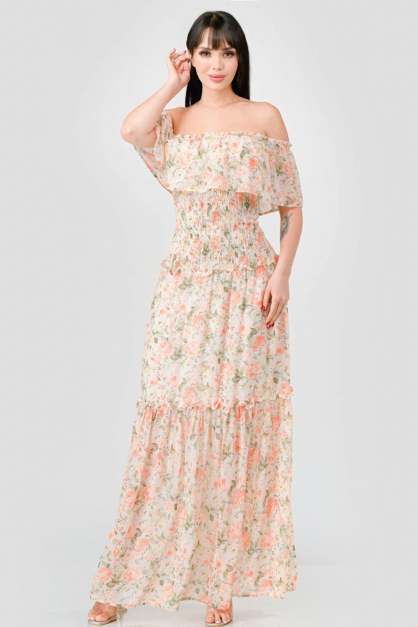 Off Shoulder Tiered Ruffled Maxi Dress