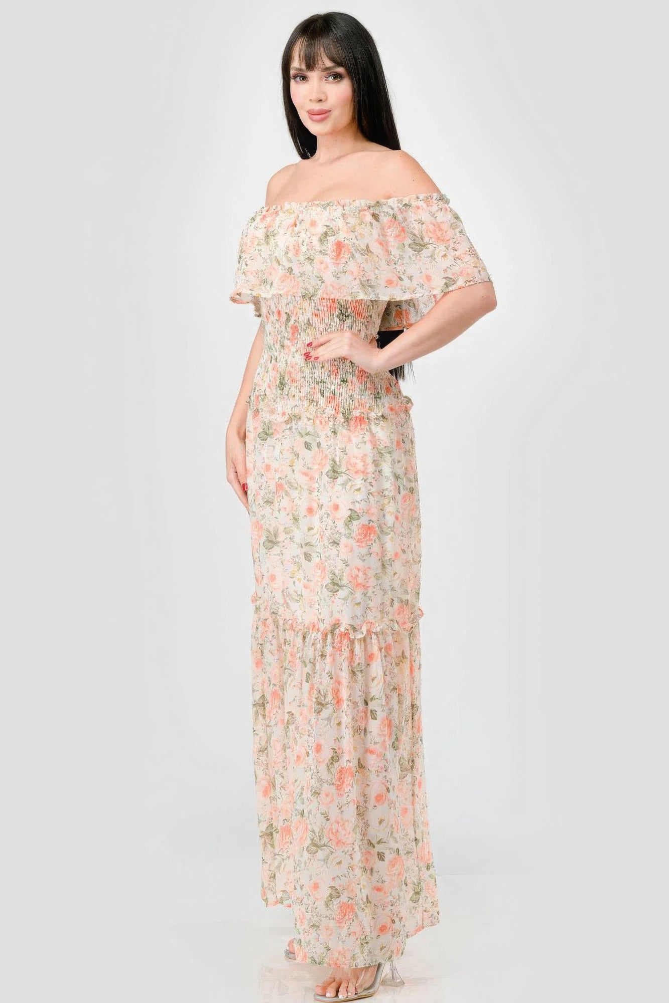 Off Shoulder Tiered Ruffled Maxi Dress