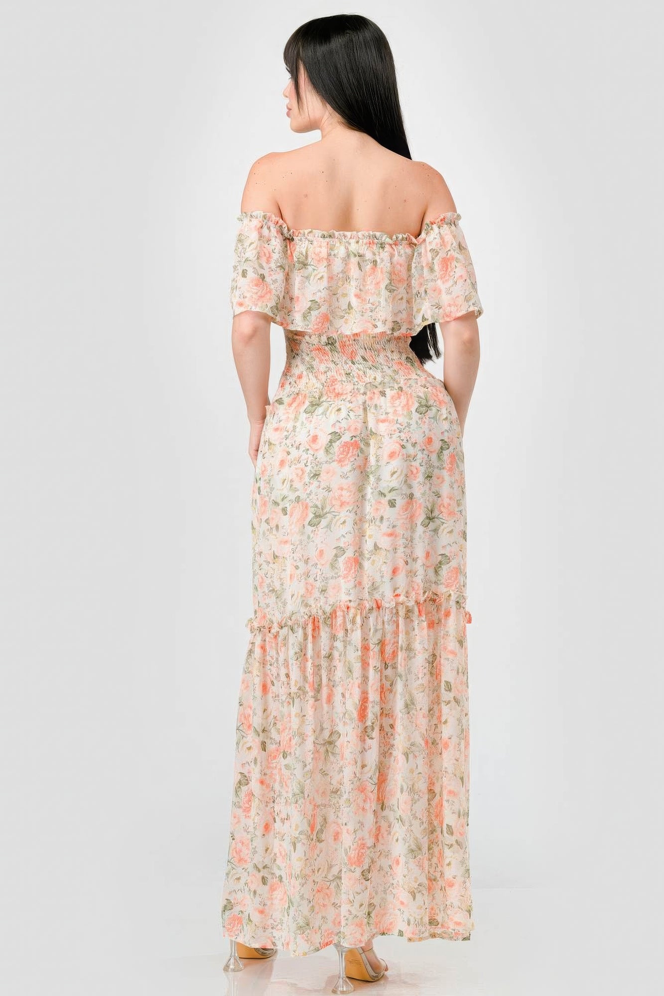 Off Shoulder Tiered Ruffled Maxi Dress