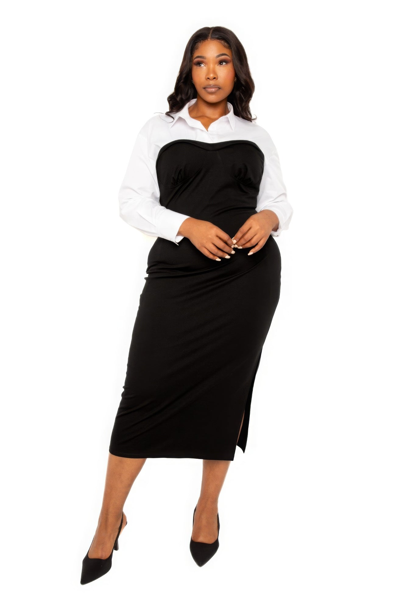 Collared Shirt Dress with Sweetheart Neckline