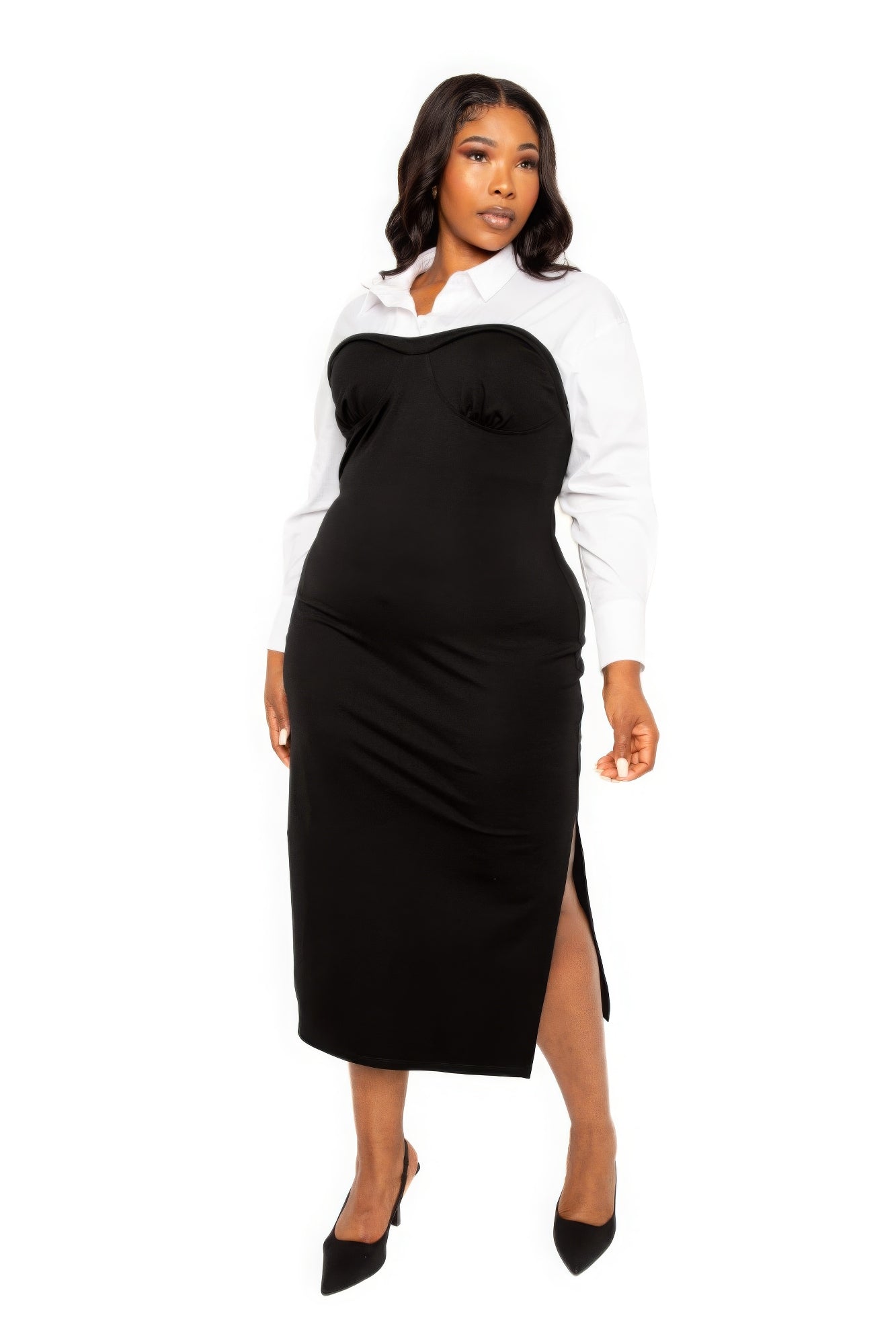 Collared Shirt Dress with Sweetheart Neckline