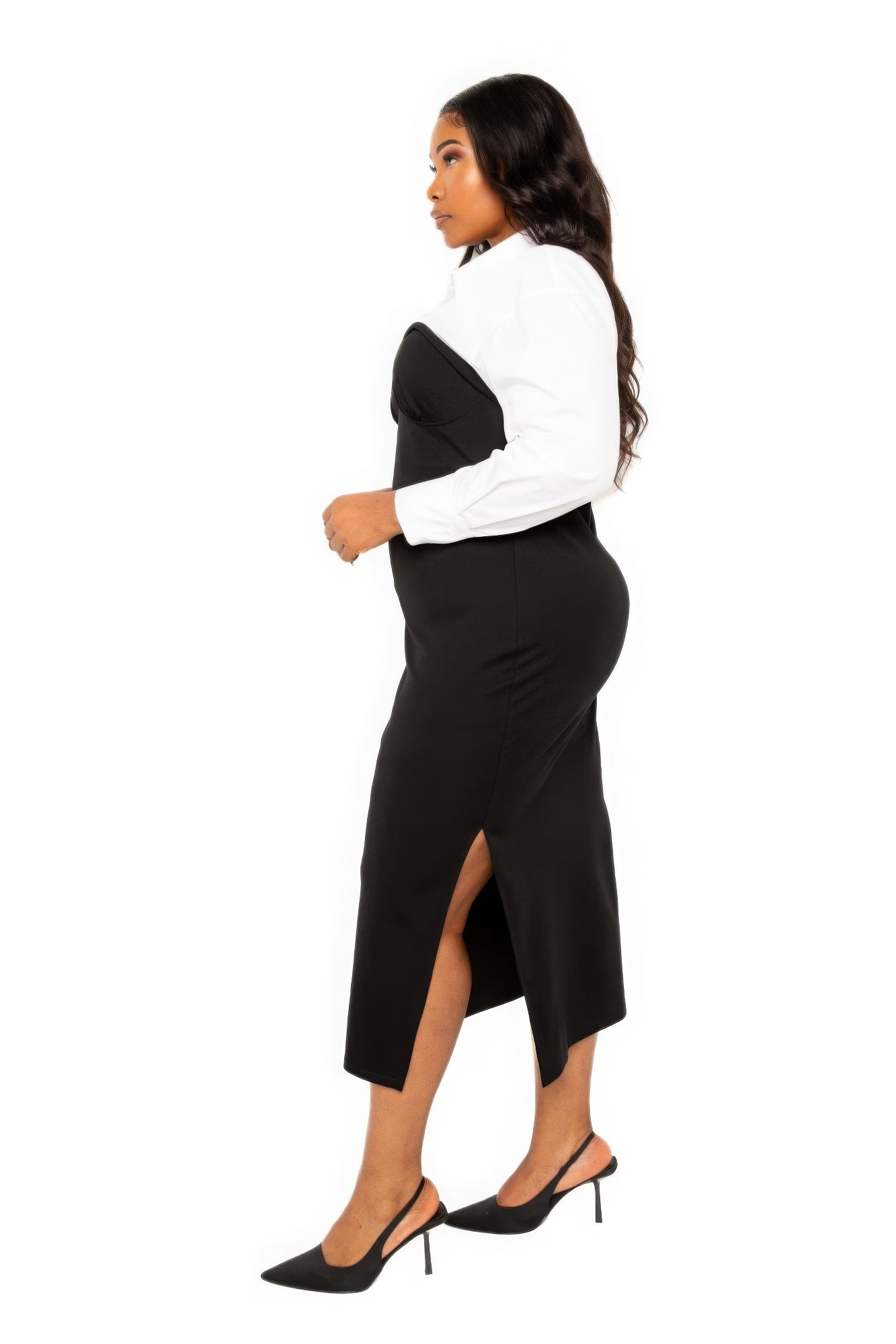 Collared Shirt Dress with Sweetheart Neckline
