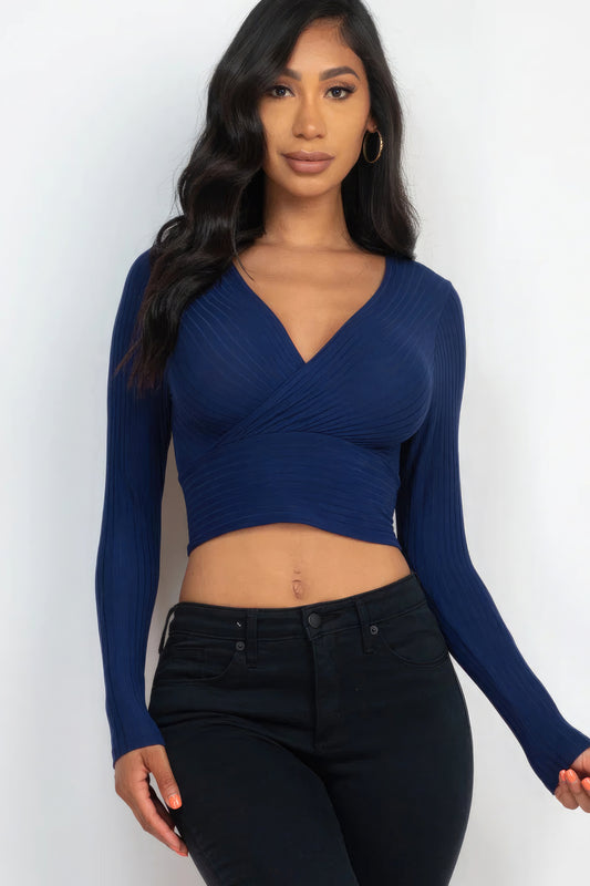 Cropped Long Sleeve Wrap Top (Multiple Colors)